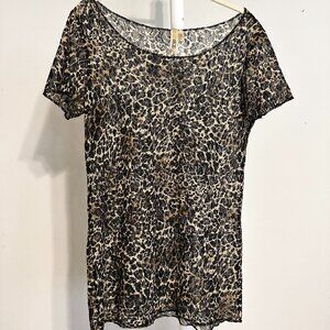 Leopard Print Lace Short Sleeve Top